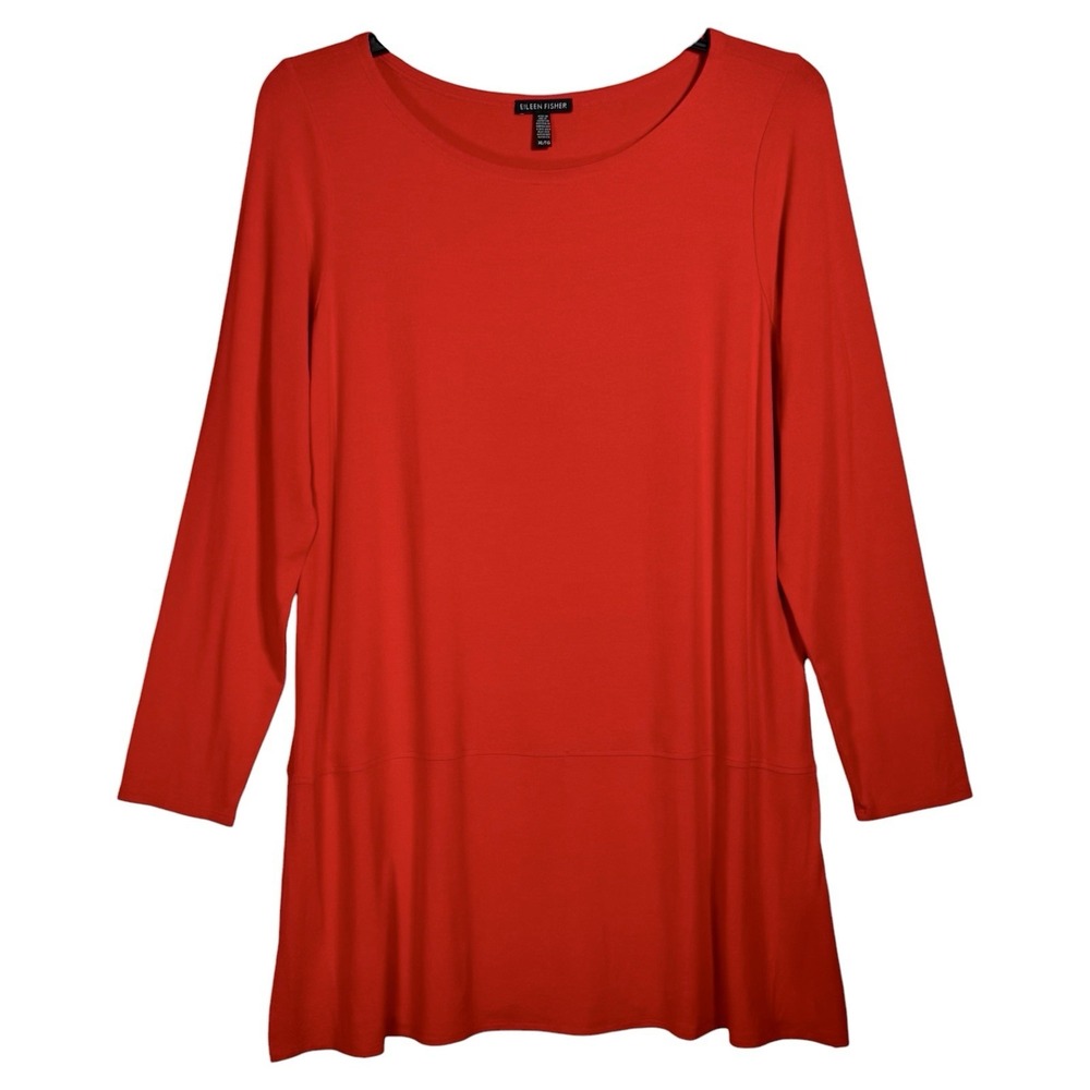 Eileen Fisher Jersey Knit Long Sleeve Tunic Top Size XL Red Minimalist Drapey